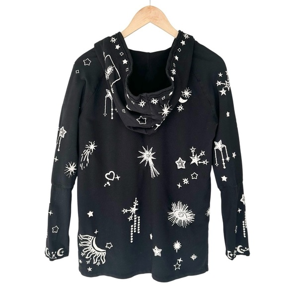 Johnny Was hoodie tunic black embroidered star moon sun celestial XS Angol Beach - Picture 5 of 16